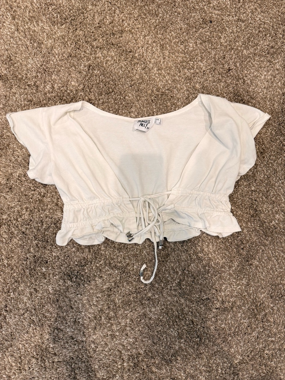 Princess Polly Cream Tie-Front Ruffle Crop Top